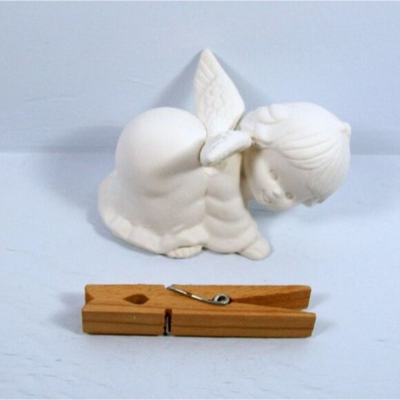 Handmade Ceramic Angel Figurine In Blue, Playing Cute Angel Statue, Baptism Gift - Picture 8 of 8
